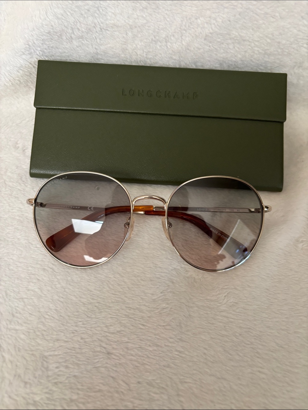 Longchamp Gold Frame Sunglasses with Brown Gradient Lenses